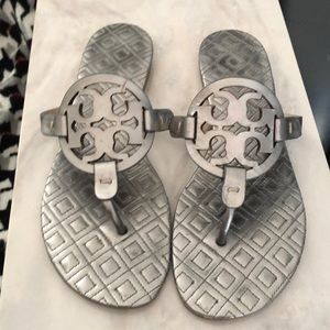 Tory Burch Metallic Marion Quilted Miller-Light Grained Metal Sandals
